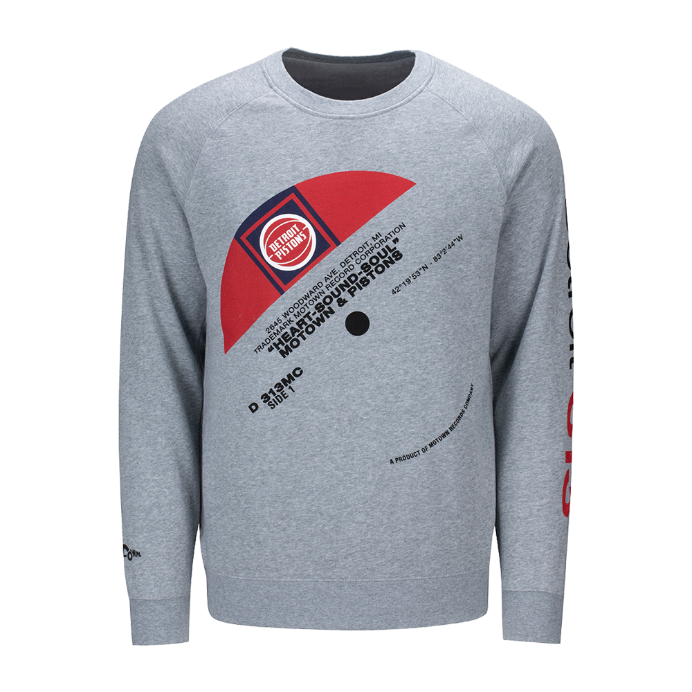 Pistons x Motown Vinyl Record Gray Crewneck Sweatshirt 