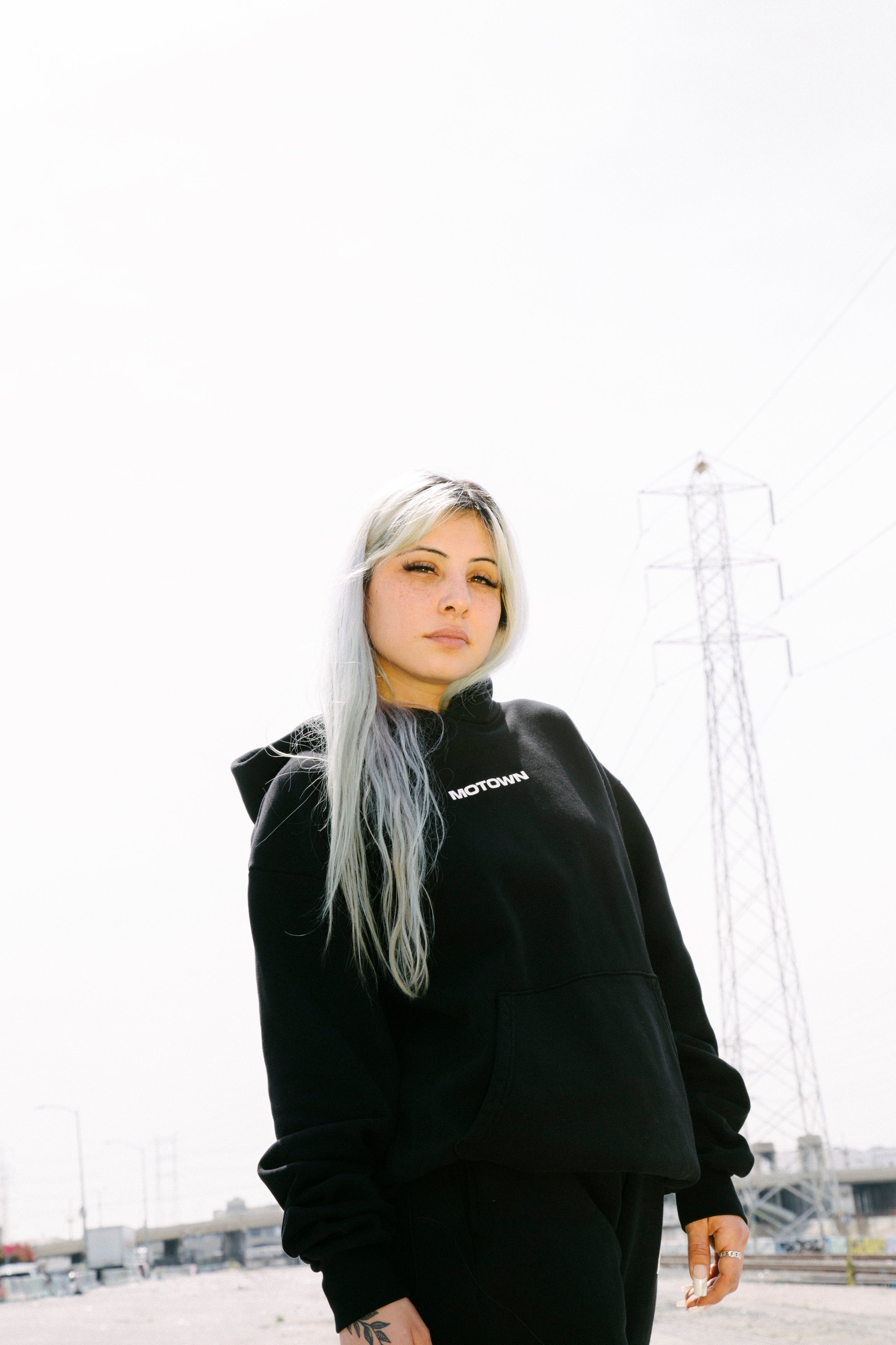 Black Motown Essentials Hoodie Model